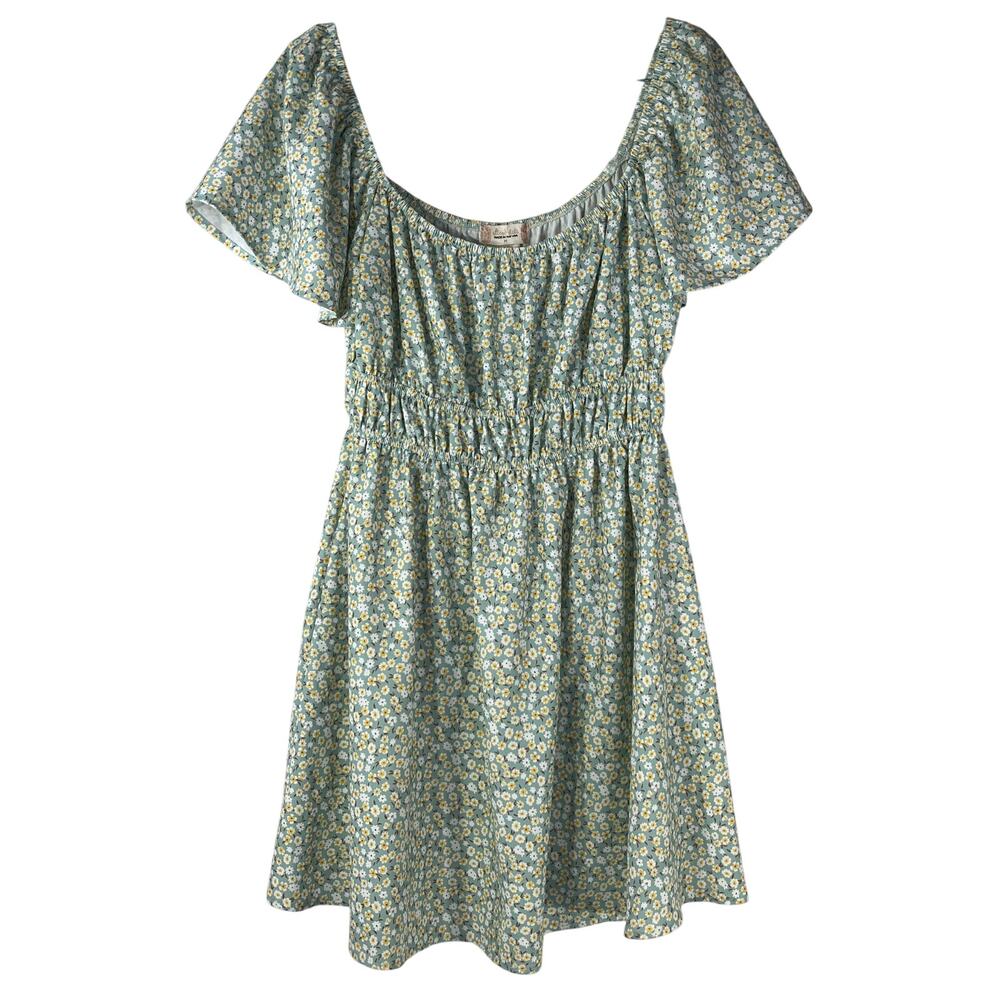 Altar'd State Light Green Floral Bell Sleeve Scoop Neck Mini Dress Medium
